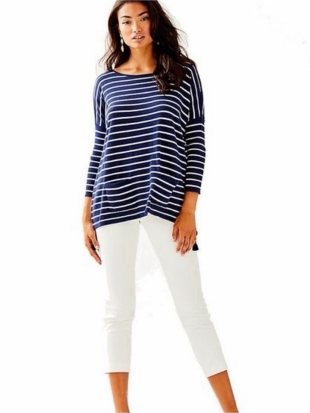 Lilly Pulitzer Navy and White Striped Lightweight Sweater